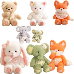 Kawaii Fluffly Soft Elephant With Diaper Baby Bunny Fox Wear Bib Bow Cat Cute Stuffed Animal Cuddly Hug toys for Girls Xmas Gift