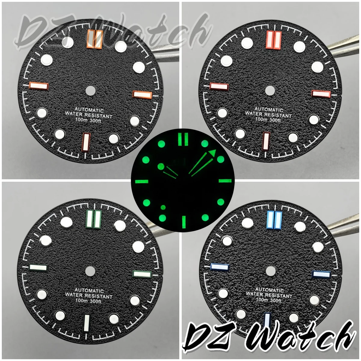 NH35 Watch Accessories 31mm Black Texture Watch Dial Orange/Red Second Hands Green Luminous For NH34 NH36 NH38 ETA PT5000 Miyota