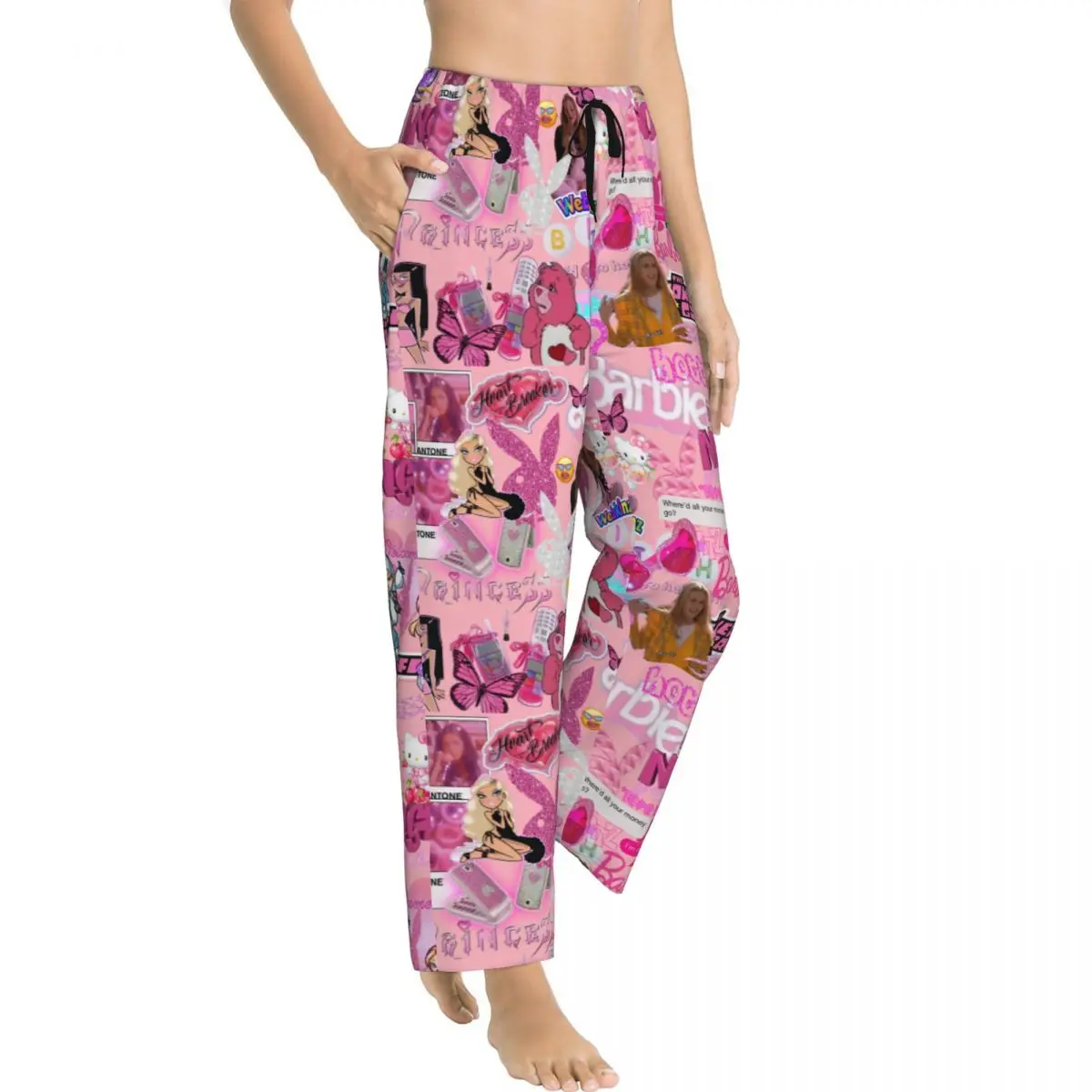 Bratz-pantalones de pijama de Rock Angelz para mujer, ropa de dormir con estampado personalizado, Anime, Manga, Tv, con bolsillos