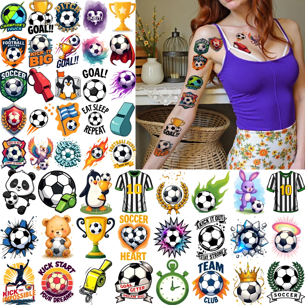 

54pcs Temporary Tattoo Soccer Stickers Waterproof Long-lasting Body Stickers Soccer Trophy Temporary Tattoo Stickers For