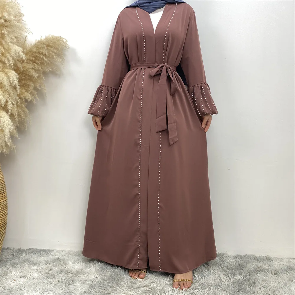 

Abayas For Women Muslim Dresses Beading Puff Sleeve Turkey Modest Robe Casual Dubai Kaftan Moroccan Caftan Woman Kimono Ramadan