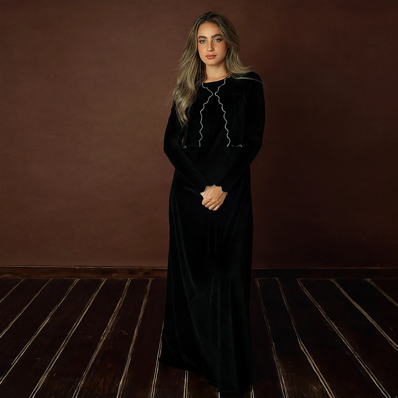 Élégant maxi femmes 3 pièces robe pour femmes et filles velours et satin top noir robe sans manches pour dame vêtements XS-XXXL