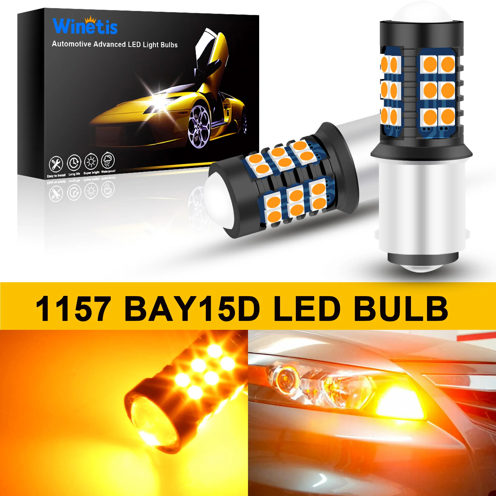 

Winetis 2Pcs 1157 BAY15D P21/5W 1004 LED Bulb Canbus Error Free No Hyper Flash 3000K Amber/Yellow LED Turn Signal Light Bulbs