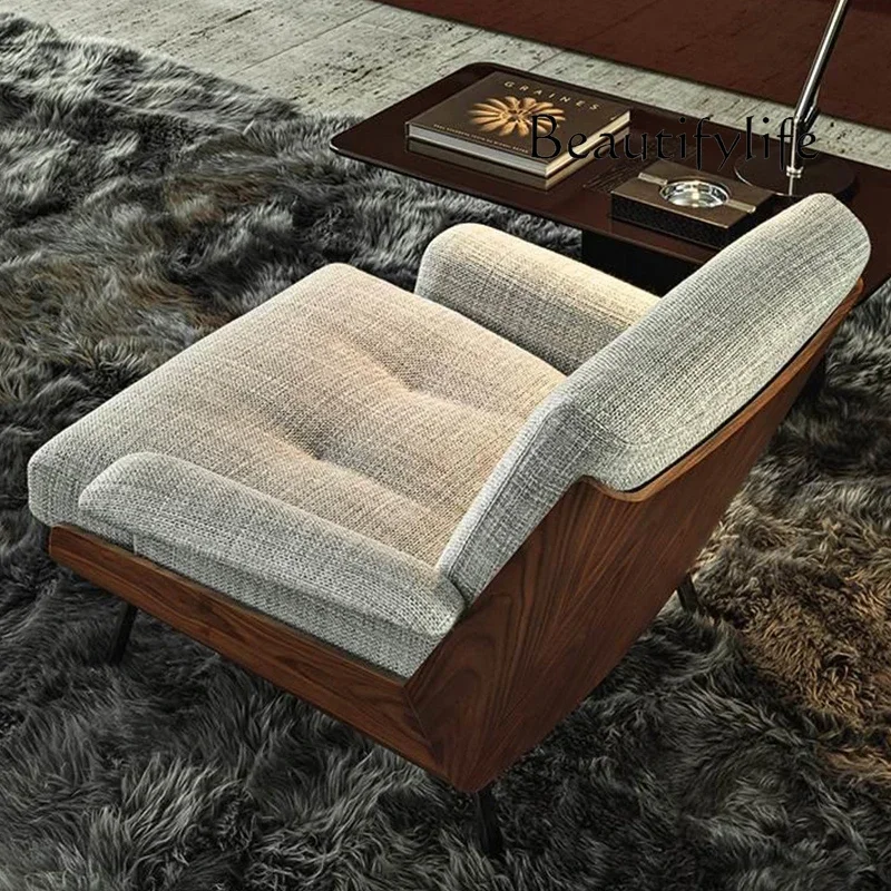 0 Italian Minimalist Solid Wood Leisure Chair Designer Living Room Office Arm Chair Light Luxury With Armrest