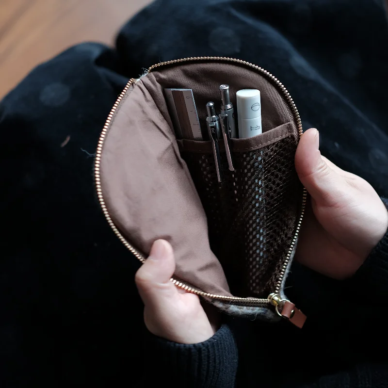 Harris Tweed Stationery Bag Slim Card Holder Coin Purse Small Storage Bag Curved Zipper Pencil Case