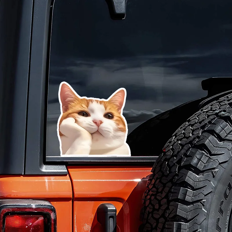 Cute Orange Cat Daydreaming Vinyl Decal 12X12cm , Adorable Feline Sticker for Car, Window, Laptop, Outdoor&Indoor Use