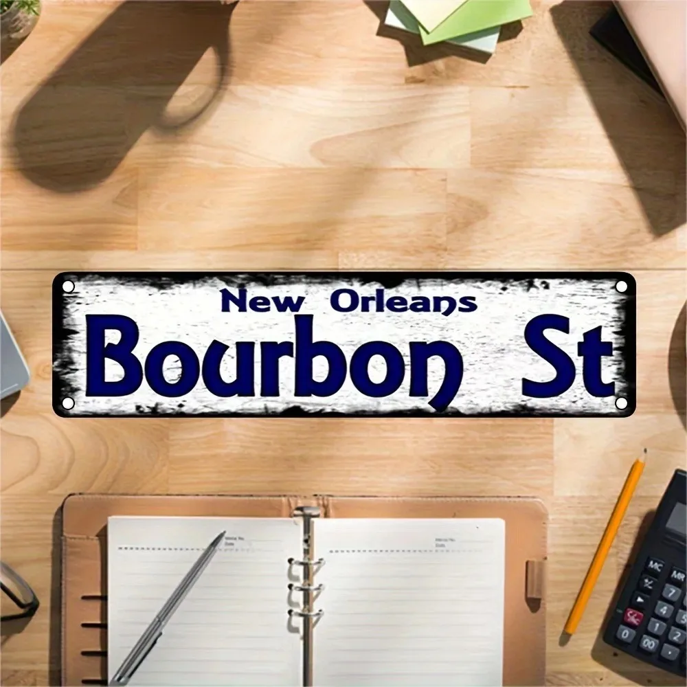 Bourbon St New Orleans Vintage Metal Sign,Jazz Bar Wall Art,Indoor Home Bar Decor,Decoration‑Only