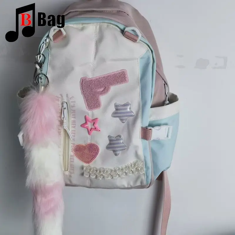 Harajuku Women Y2K Girl pink furry gun Backpack Students Large Capacity Backpacks book bag Computer Handbag School  Backpacks
