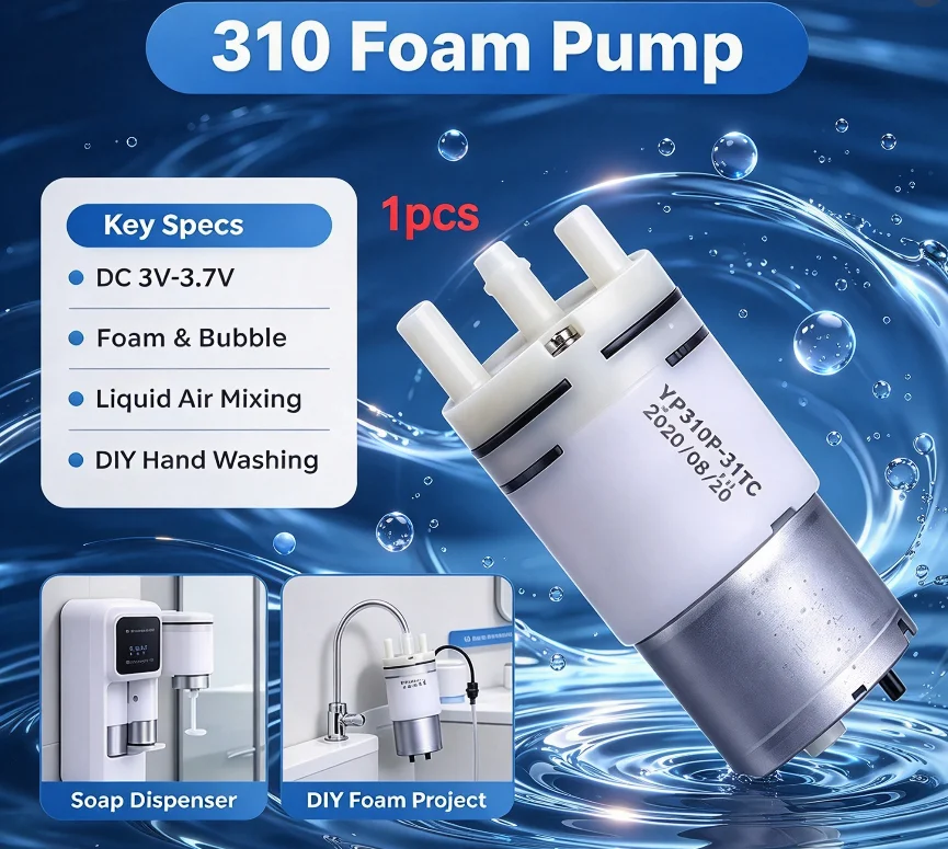310 Foam Pump DC 3V-3.7V Soap Dispenser Bubble Lotion Liquid Air Mixing for DIY Hand Washing 1PCS