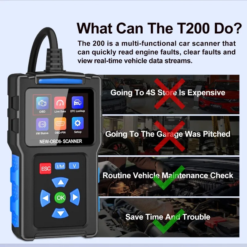 T200 OBDII Car Diagnostic Scanner Fault Code Reader Eraser I/M Readiness Test Automotive Diagnostic Tool