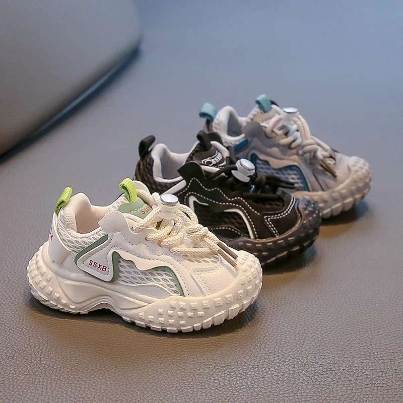 

Kids Running Shoes Handsome Pull Rope Children Sneakers Breathable 2025 Autumn New Boys Girls Sports Shoes Toes Capped Soft Sole