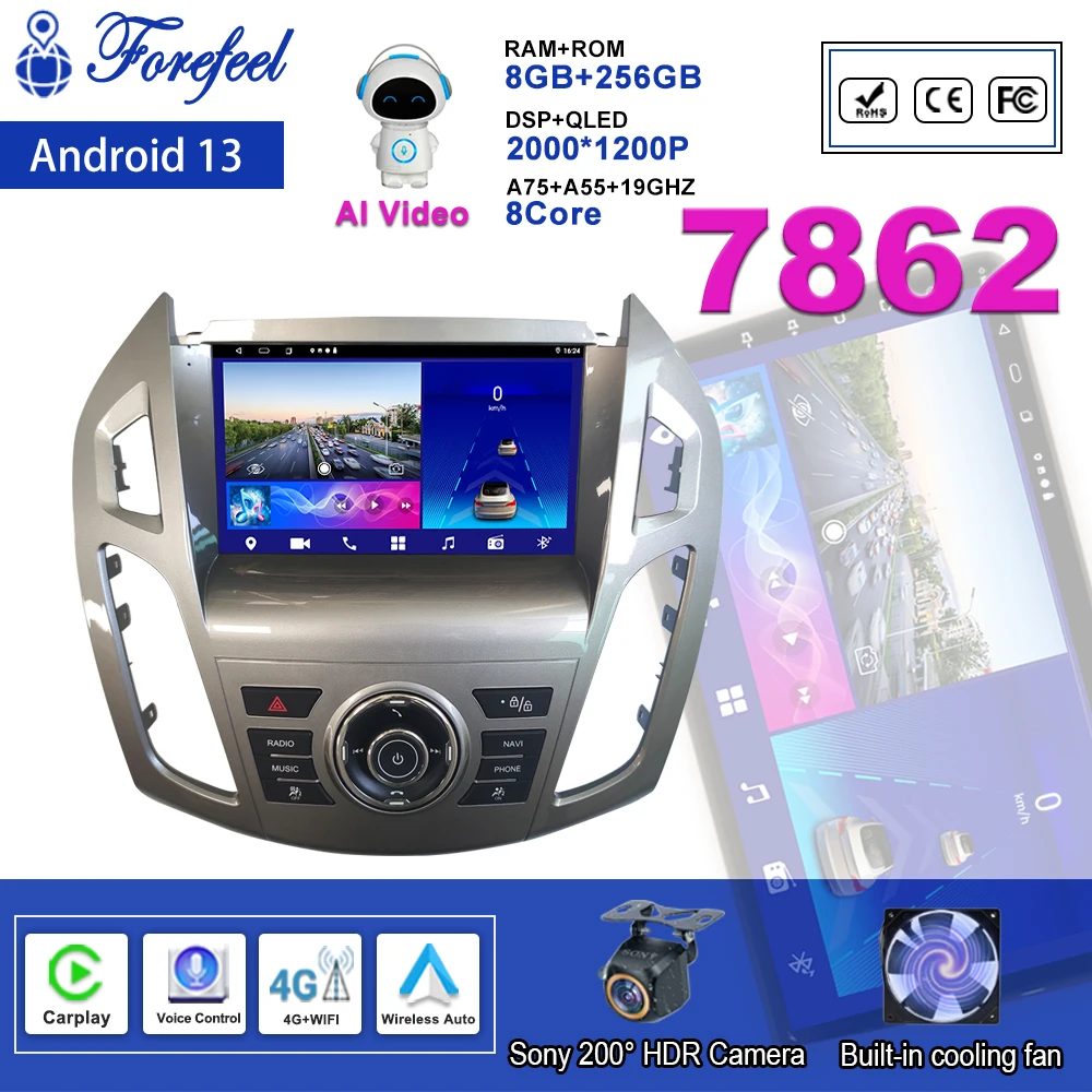 

Car Radio Android 13 For Ford Connect 2012 - 2018 Multimedia Player Navigation GPS No 2Din DVD Auto BT 7862 QLED Screen Dash Cam