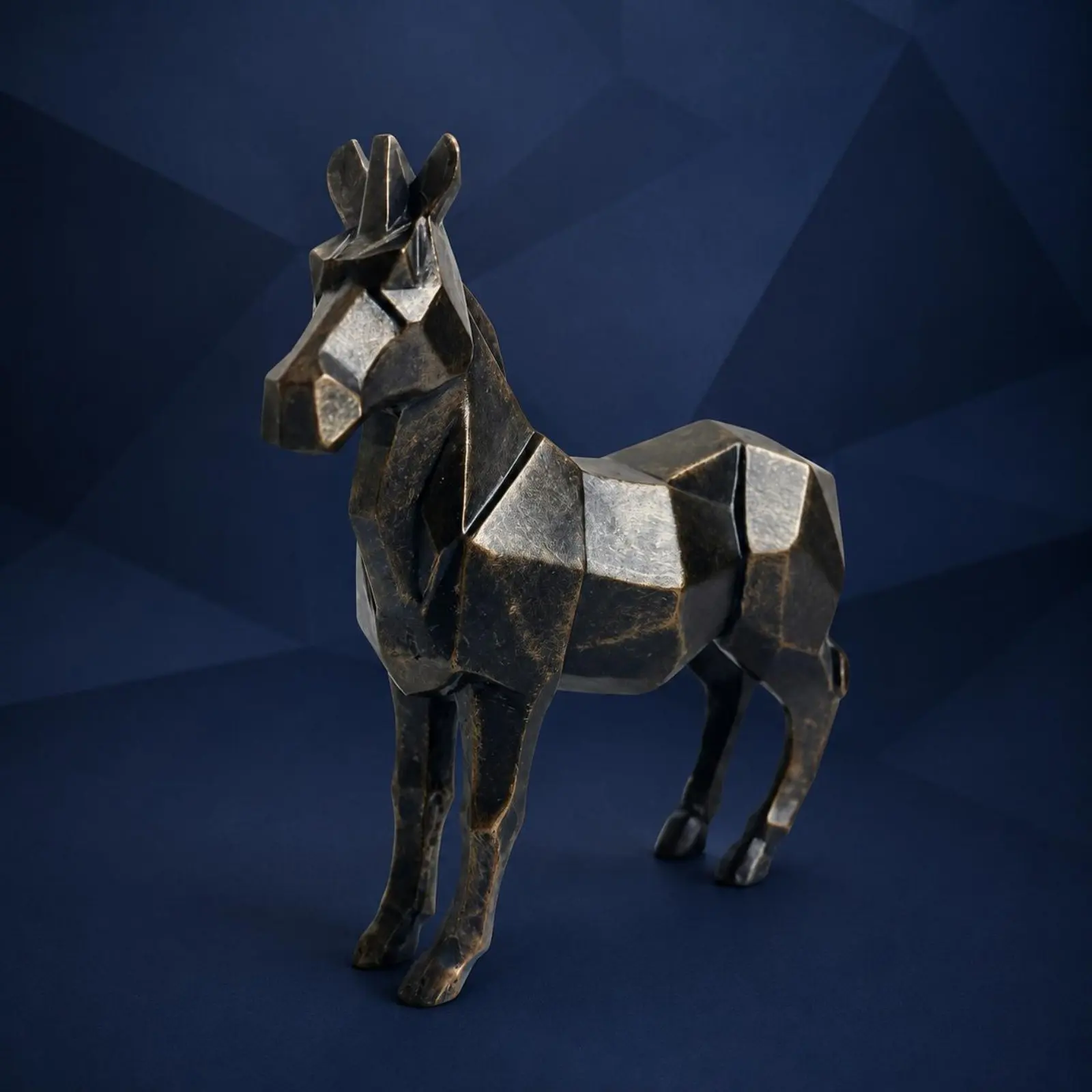 Geometric Horse Figurine Carved Texture Resin Horse Statue Home Decor Sophisticated Design Lightweight for Desk Display