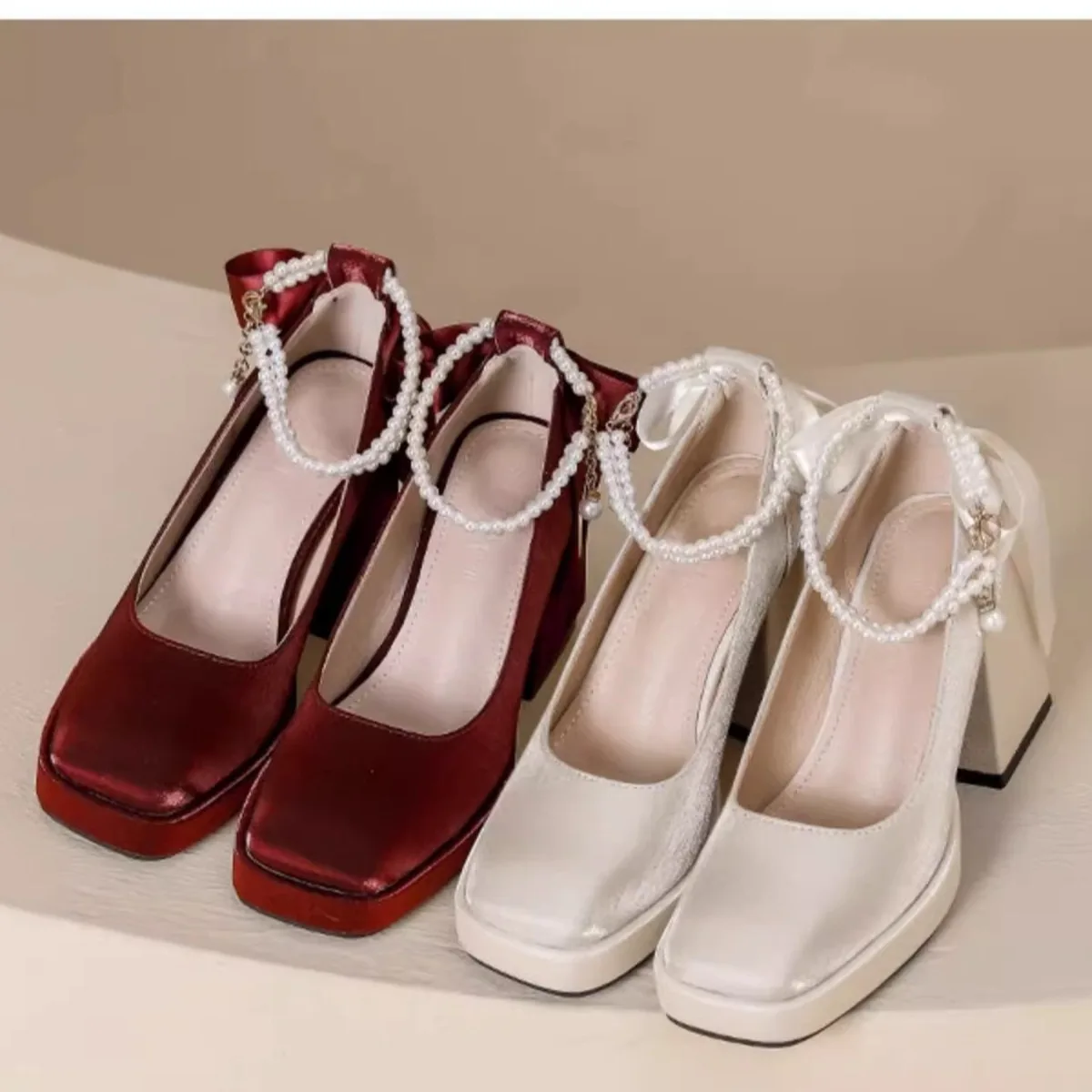 2024 New Women High Heels Comfort Shoes Buckle Thick Heel Women Shoes Party Wedding Ruffles Bow Princess Lolita Pumps Women