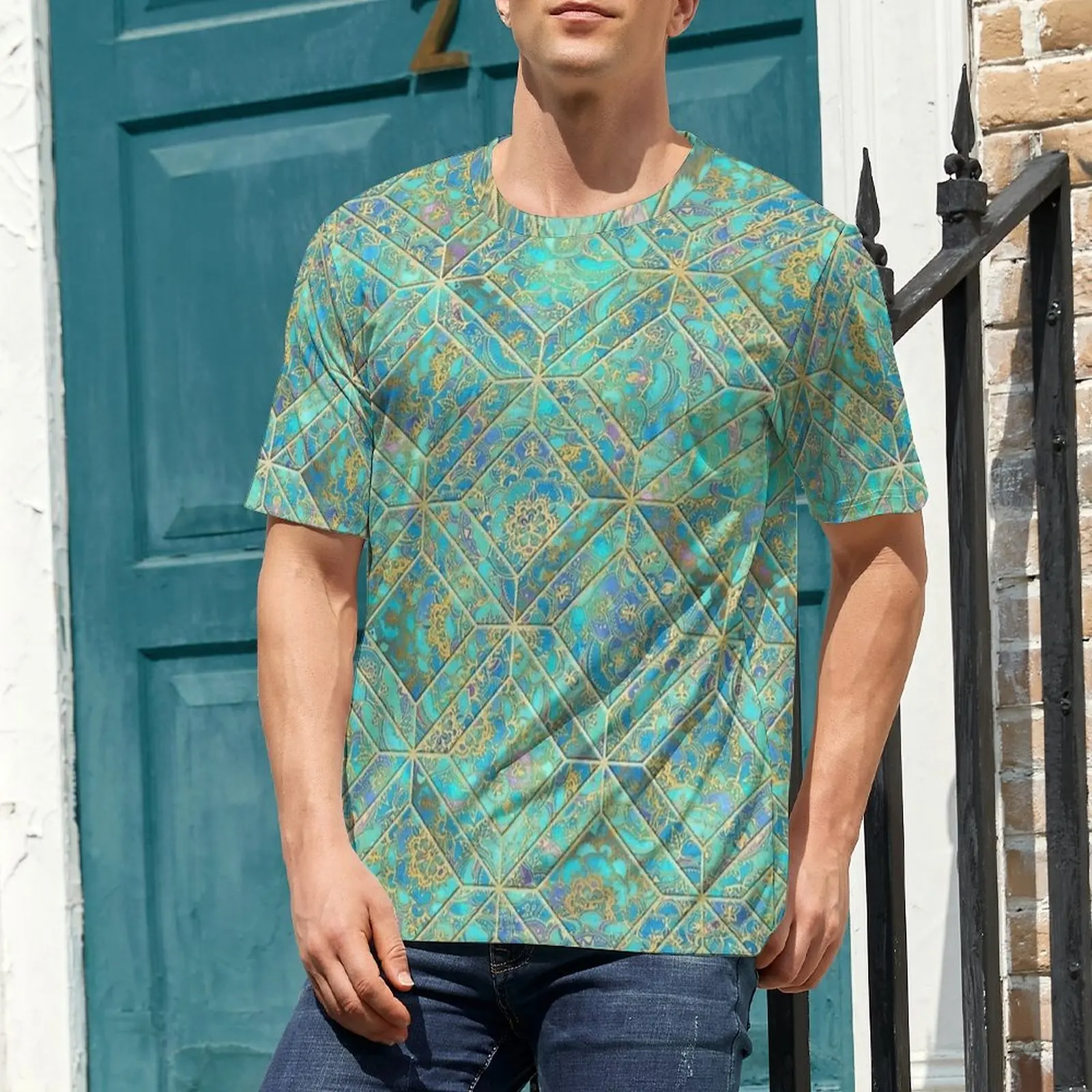 Mandala Mosaic Geometric Tile Print T Shirt  Harajuku T Shirts Male Casual Tshirt Summer Short Sleeve Pattern Tops Plus Size 6XL