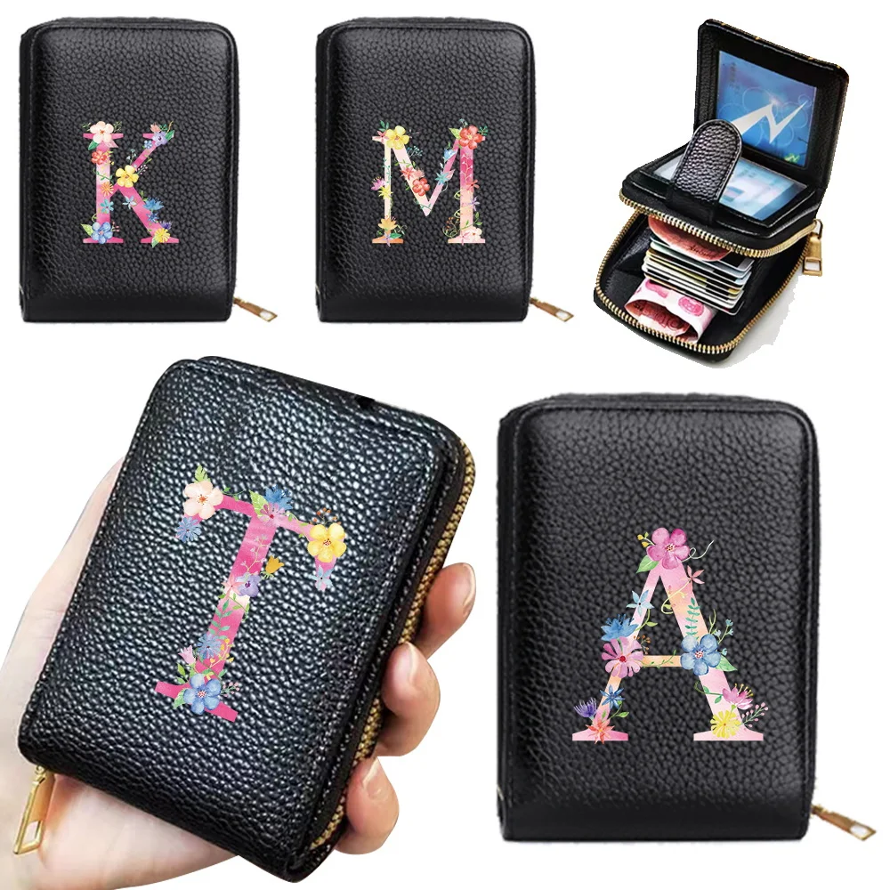 Wallet Women Zipper Credit Card Holder Rfid Blocking Pocket Purse with ID Window Female Coin Purse Fashion Pink Letter Pattern