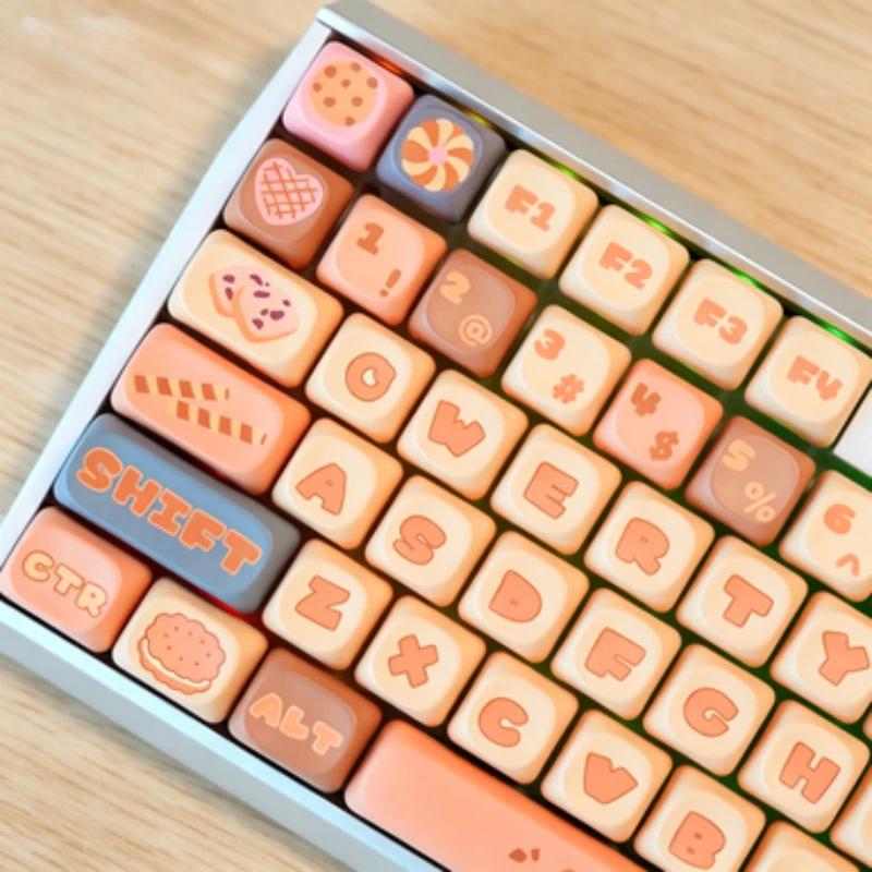 Teddy Bear Biscuit Theme Cartoon Keycaps Set Customized PBT Heat Sublimation MOA Profile Keycaps for Mechanical Keyboard Gift