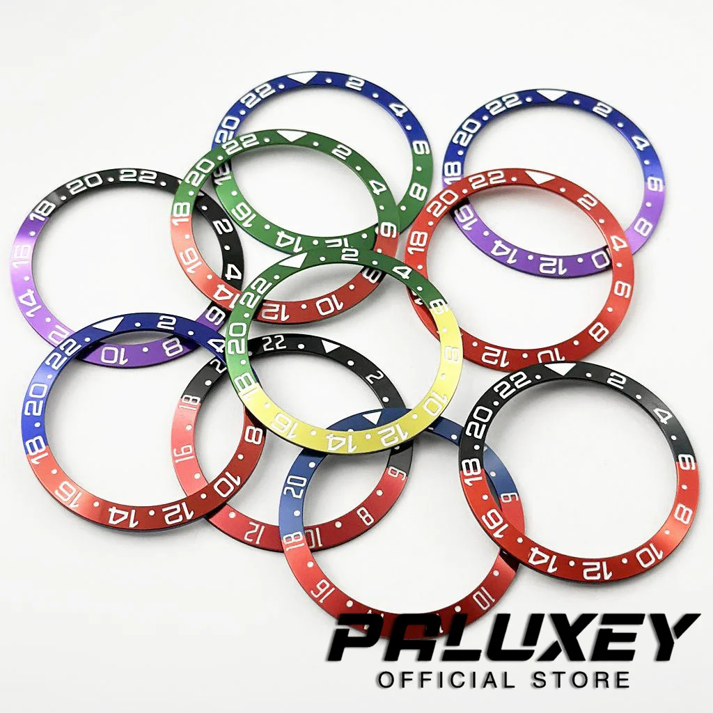 38mm GMT Red Blue Purple Black Green GMT Aluminum Bezel Sloping Diving Watch Insert Watch Replace Watch Bezel Inserts Ring