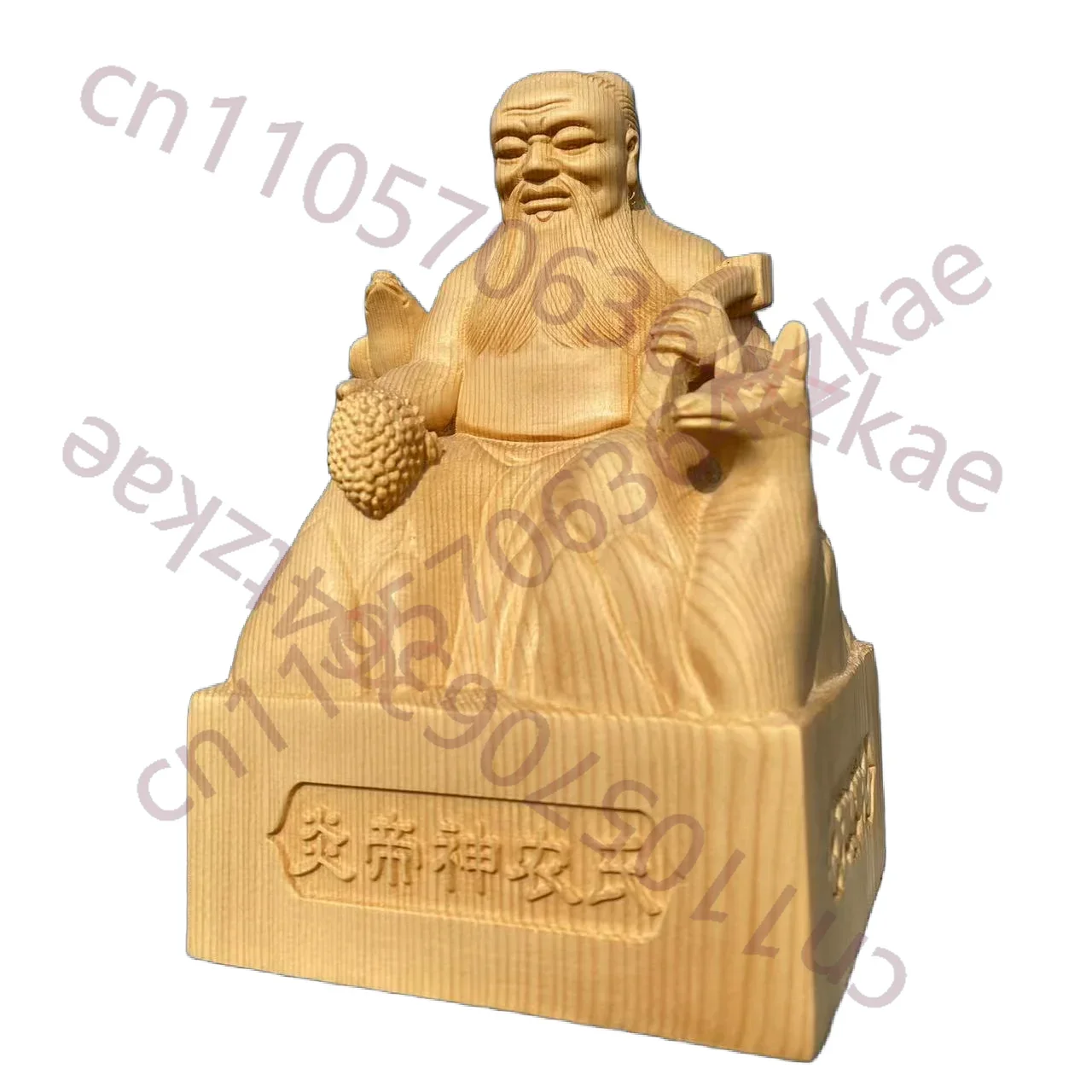 Traditional Chinese Hinoki Wood Hand Carved Shennong Emperor Yan Statue Figurine - Agriculture Medicine God Deity Ornament Home