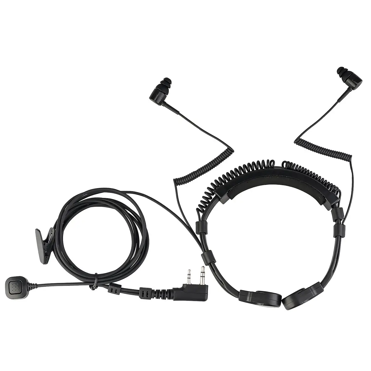 Retevis ETK007 Micrófono de garganta ajustable con PTT de dedo para Baofeng UV-5R Estilo Kenwood Doble aguja Incluye dos auriculares