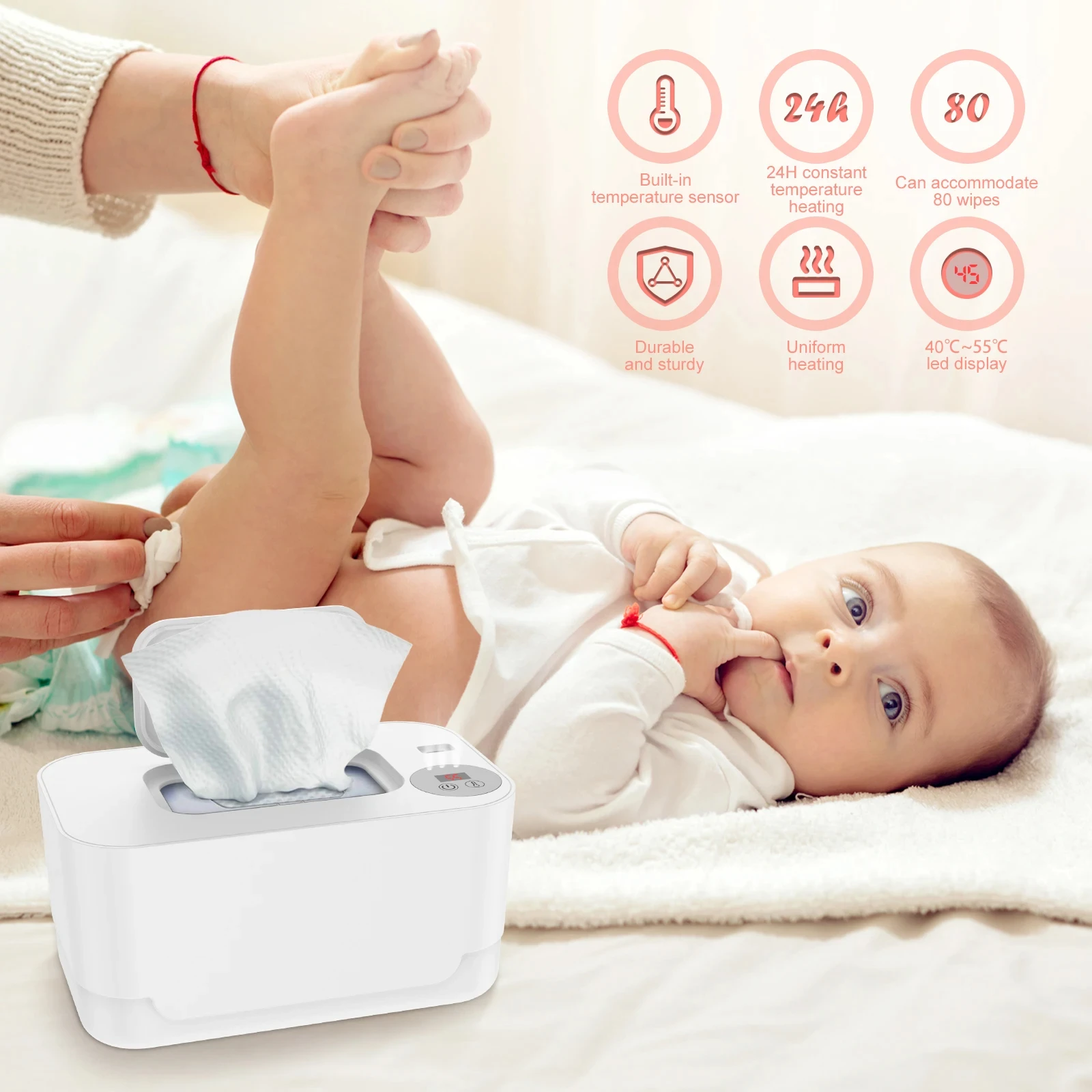 USB Baby Wipe Warmer LED Light Wet Wipes Keep warm Storage Tissue Box Adjustable Temperature Heating Portable Diaper Dispenser