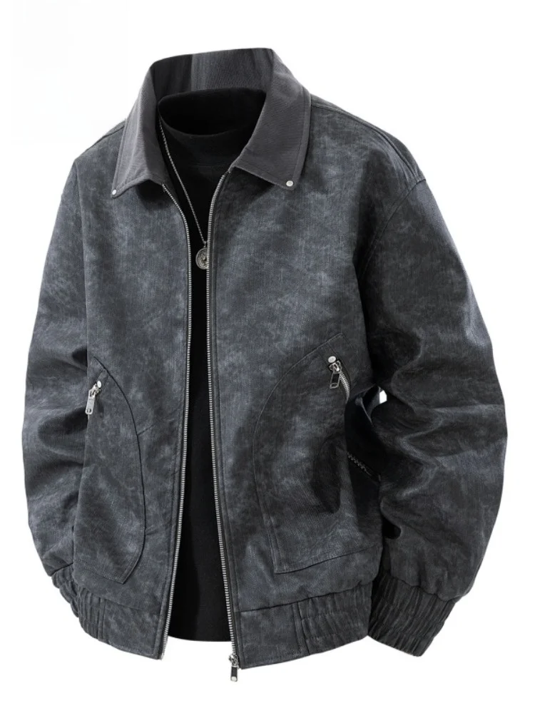 

Paul Men's 2025 New Spring Autumn Flip Collar Jaet Men's Leather Sportswear Outdoor Workwear Casual Sle Windproof ort Coat