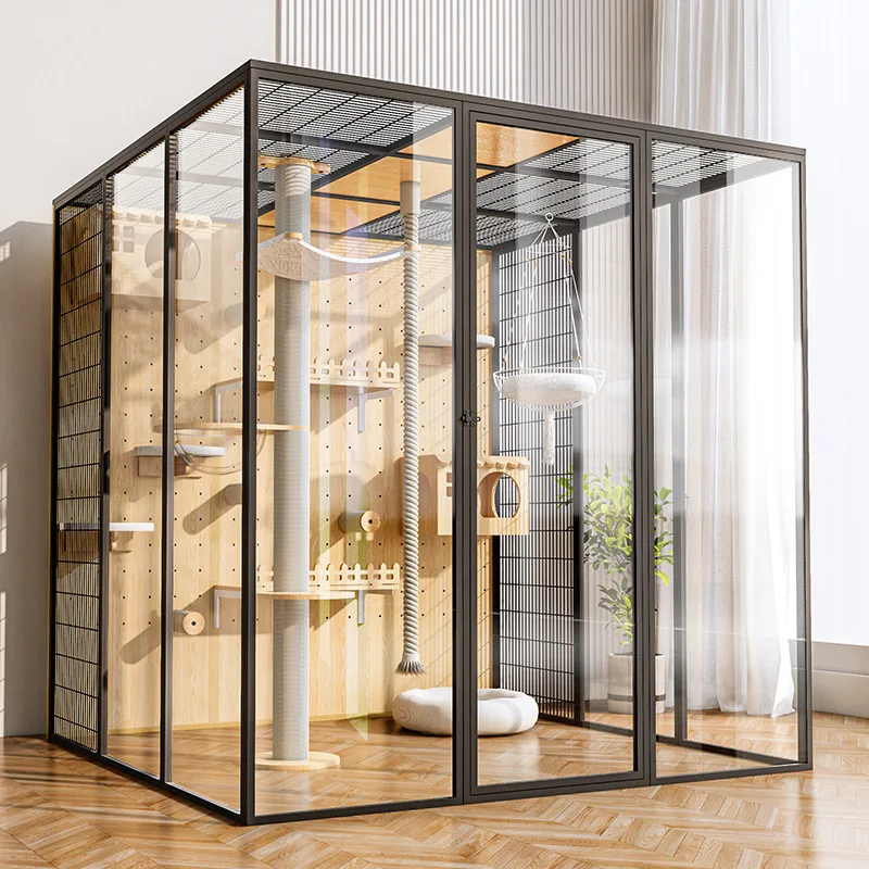 Extra Large Solid Wood Cat Cage Integrated Climbing Frame Button Closure Indoor Cat House Free Space Comfortable Cat Nest Villa