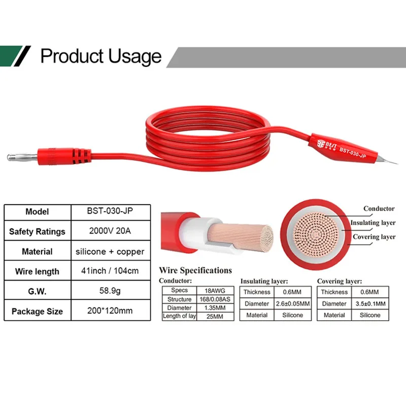 Power Supply Output Cable Connecting Line 2000V 20A Banana Plug Superconducting Alligator Clip Lead Crocodile Clip Lab Cable