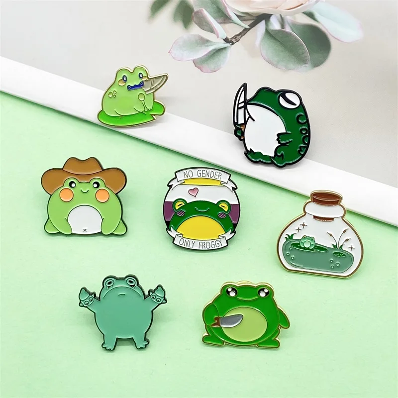 Collection Metal Enamel Brooch Cartoon Cute Cowboy Love Frog Small Animal Badge Lapel Pin Jewelry Accessories Funny Little Frog