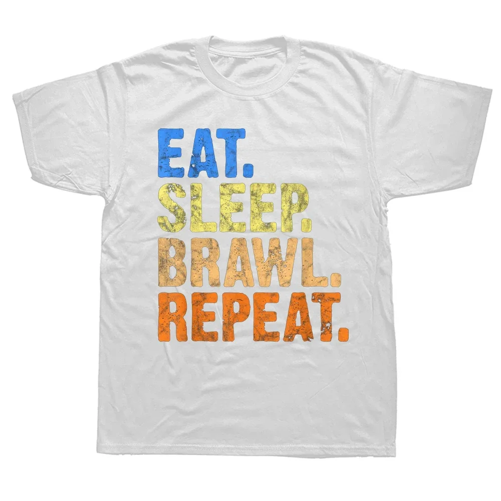 Funny Eat Sleep Brawl Repeat for brawlers or gamers T Shirts Graphic Cotton Streetwear Short Sleeve Birthday Gifts T-shirt Men