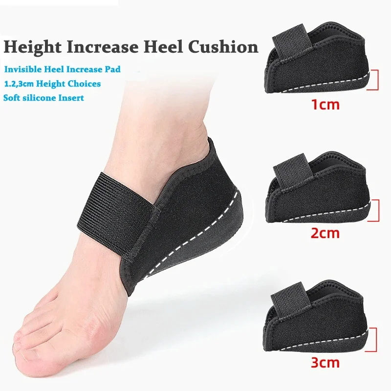 1-3cm Altura Invisível Aumento Silicone Meias Gel Heel Pad Ortopédico Arco Suporte Calcanhar Almofada Solas Palmilha Pé Unisex