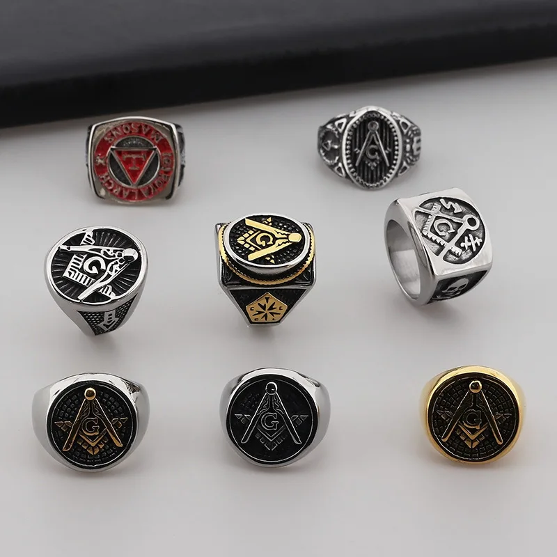 

Vintage Freemasonry Rings for Men Golden Silver Color Stainless Steel Jewelry Masonic Punk Hiphop Mysticism All-seeing Eye Gift