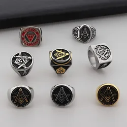 Vintage Freemasonry Rings for Men Golden Silver Color Stainless Steel Jewelry Masonic Punk Hiphop Mysticism All-seeing Eye Gift