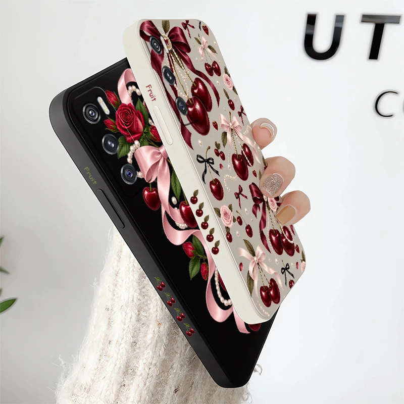 Pink Bow Tie Red Cherry Case For Vivo V70 FE V60 V50 Lite V40 V30 V20 SE V27 Pro V29 V25E V19 Neo Shockproof Soft TPU Cover Capa view 4
