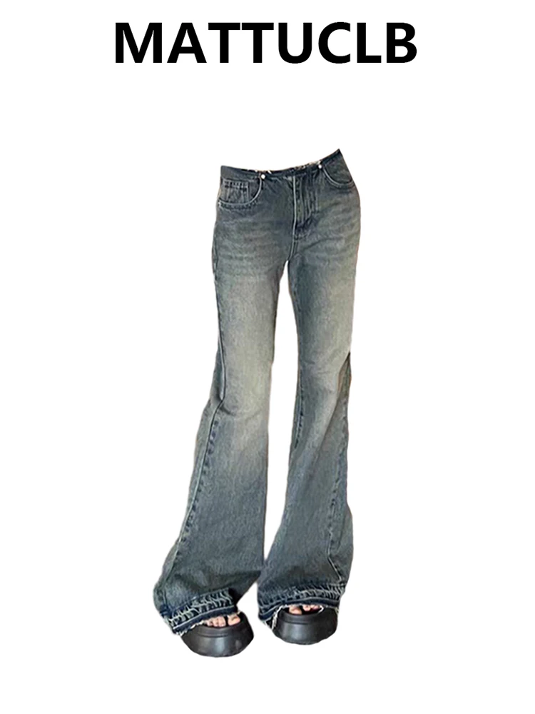 

2025 Autumn Winter Women Vintage Low Rise Flare Denim Pants Blue Jeans Y2k Korean Fashion Japanese Harajuku Bell Bottom New In