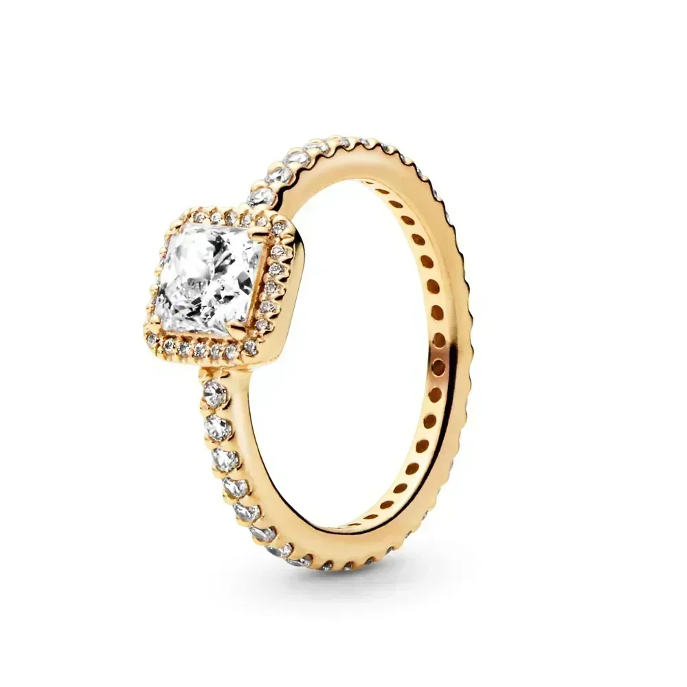 Hotselling 925 sterling zilveren ring uit de exquise gouden serie, sprankelende hartvormige kroonring, modieus charme sieraad cadeau
