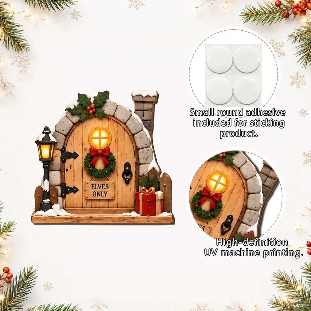 Natural Wood Christmas Miniature Door Miniature Size Vivid Colors Xmas Tree Sticker Adhesive Included 2D Flat Holiday Wall Paste