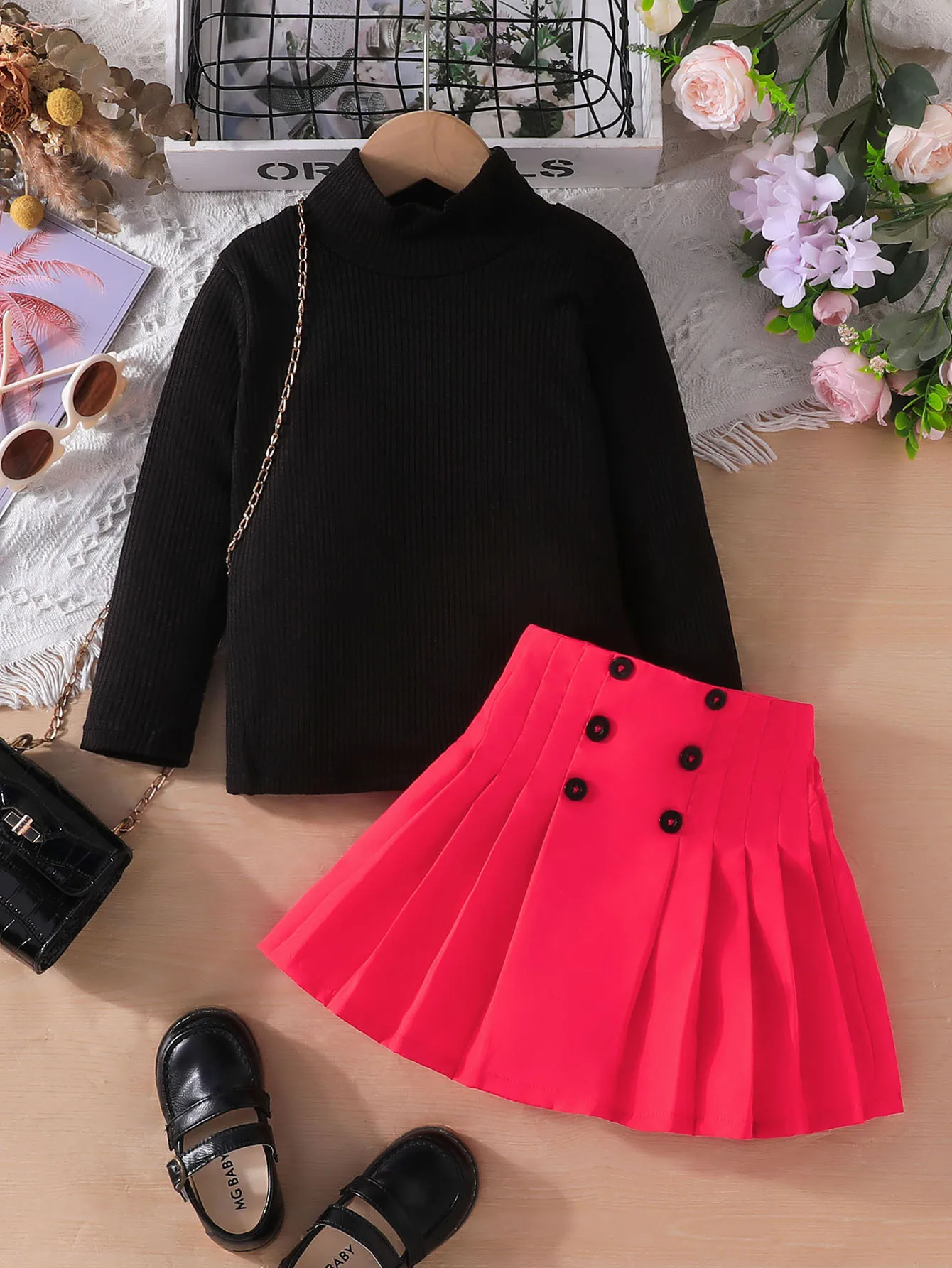 New Clothing Set Girls Long Sleeve Turtleneck Sweater Red Skirts Cute 2 Pcs Sets Casual Girls Clothes Sets 8-12T