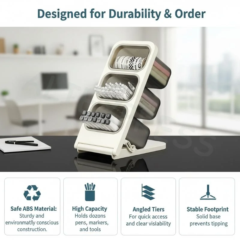 Desktop Pen Marker Storage Rack Cute Cartoon Large Capacity Multi Layer Organizer for Student Home Office Desk Use