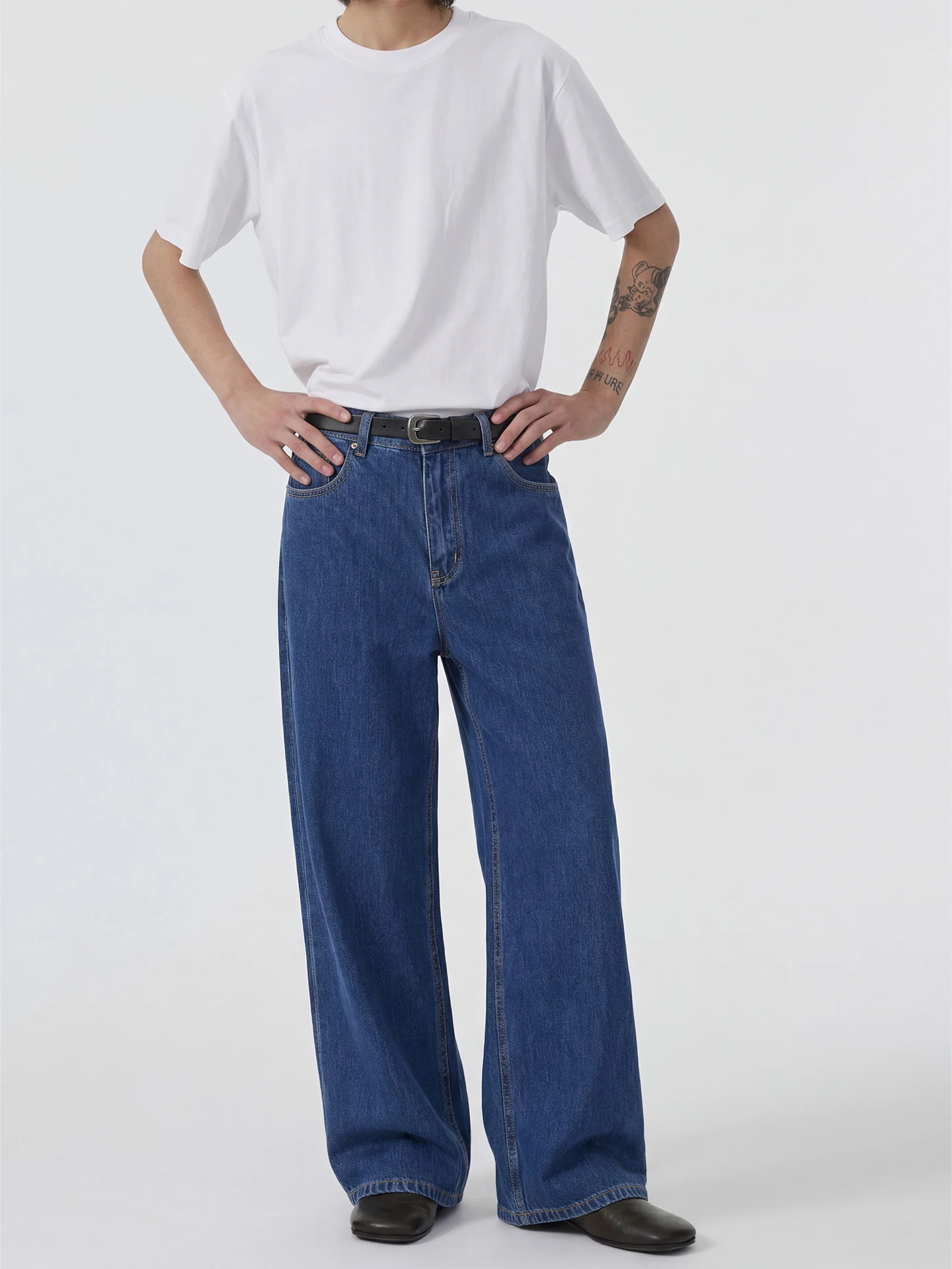Calças Jeans Longas LutherRomance Lake Blue Denim com Corte Reto e Micro Flare Vintage para Homens, Mulheres, Estudantes e Ca...