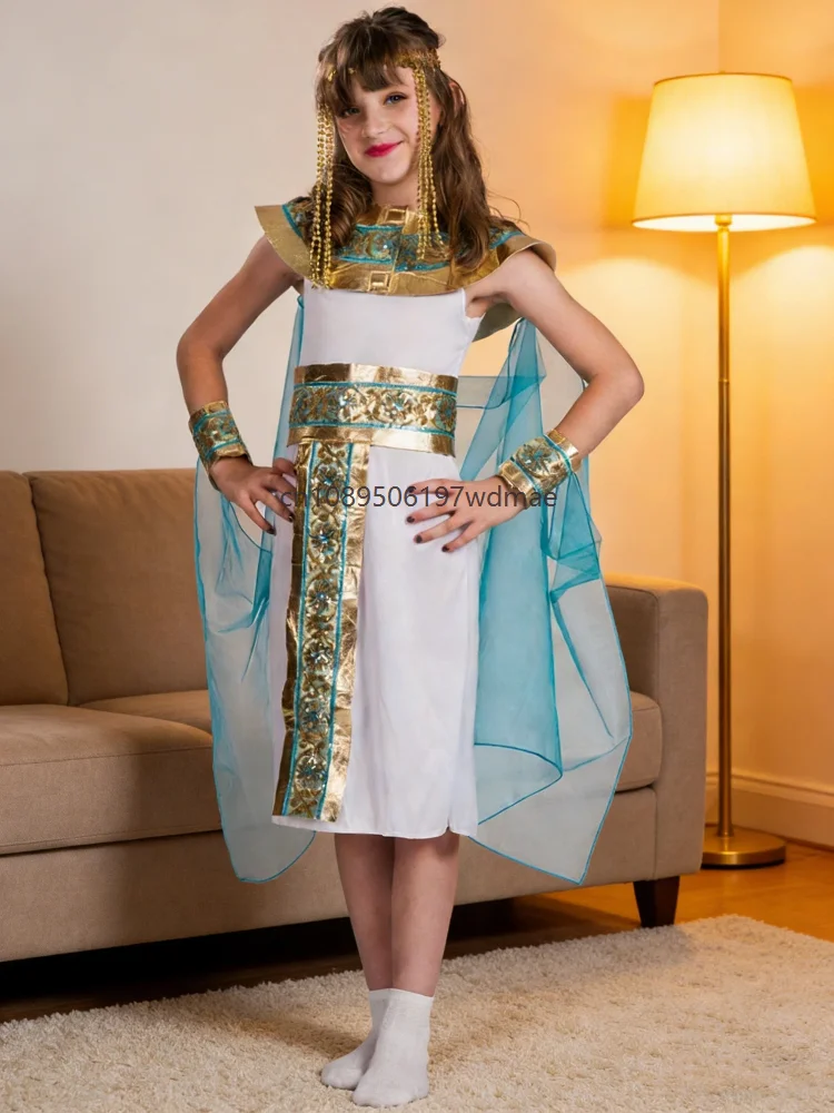 

Mädchen Egyptian Queen Dress Princess Costume for Masquerade Carnival Holiday Party enfant Role Playing Stage Outfits