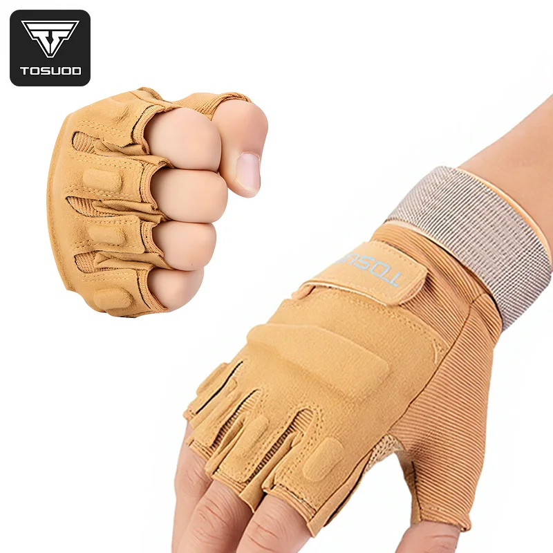 TOSUOD Radfahren Halbfinger-Handschuhe, rutschfest, atmungsaktiv, taktisch, verschleißfest, Angeln, fingerlose Handschuhe, Rücken-Handschutzpolster
