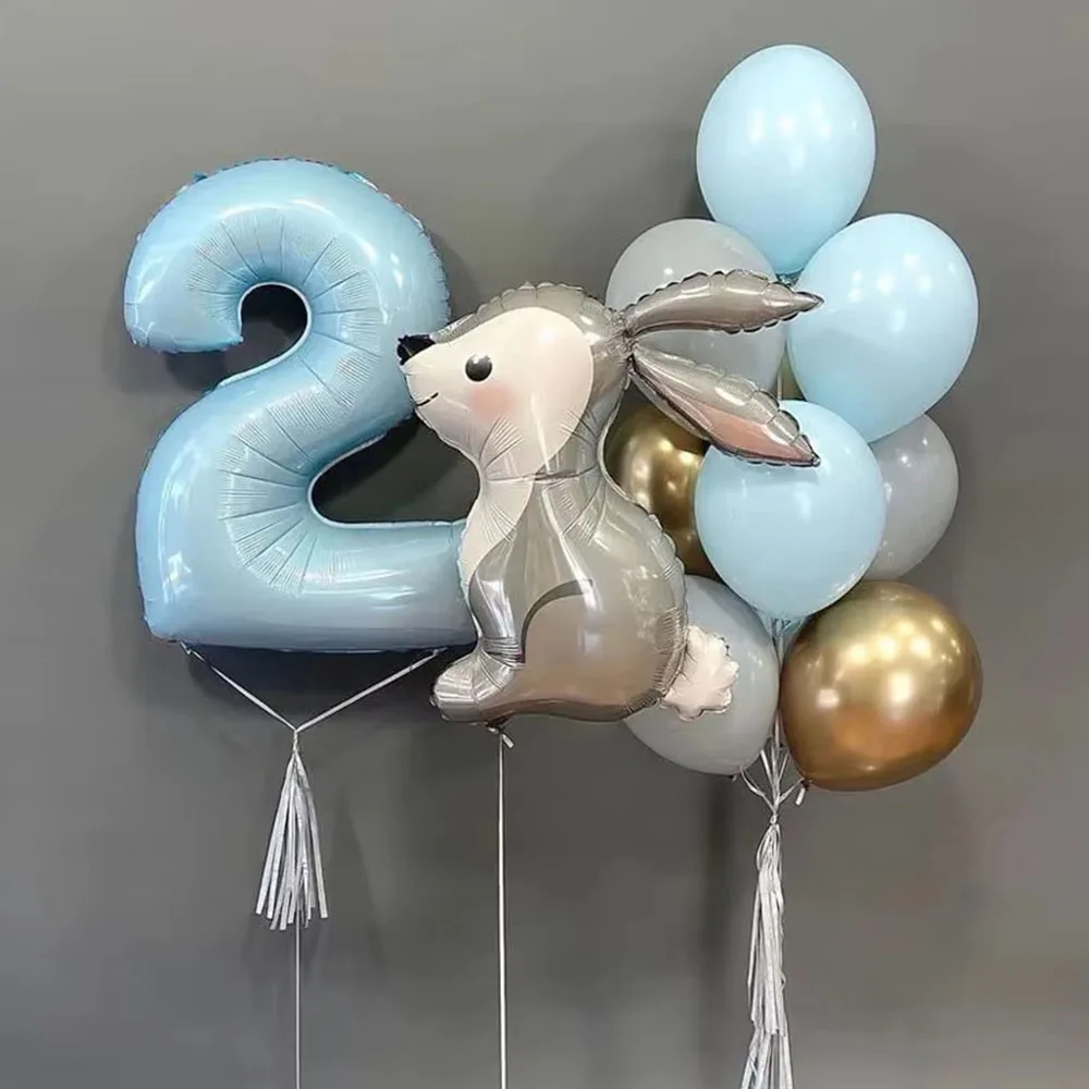 

12pcs 40inch Blue Number Rabbit Animal Foil Balloons Birthday Party Decorations Kids Boy 1 2 3 4 5 6 7 8 9 Year Old Supplies