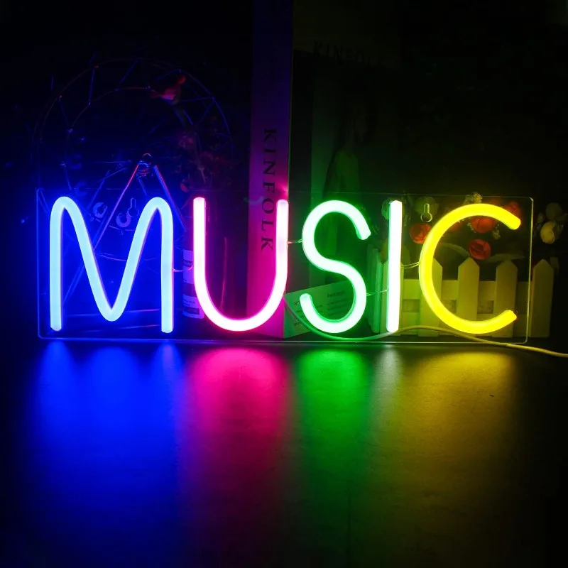 

Music Neon Sign USB Powered LED Neon Signs for Wall Decor Colorful Letters Neon Light for Bedroom Game Room Club Bar Party Decor