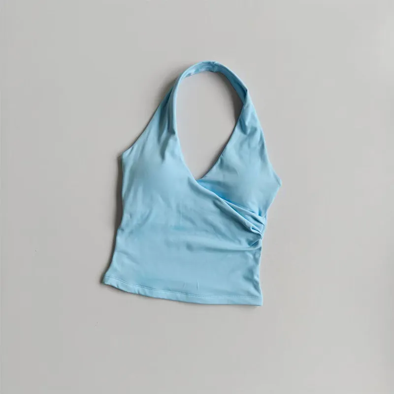 Damen Sexy V-Ausschnitt Nude Sport-BH mit Neckholder, Atmungsaktives Gym-Top, Activewear, Fitness-Yoga-Top, Neckholder-Design, Yoga-BH – Detail 10