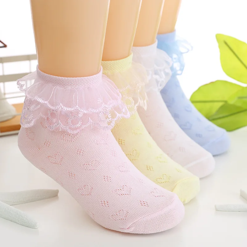 

1 Pairs Baby Girls Dance Socks Short Summer Kids White Pink Stocking Thin Lace Ruffle Student Mesh Sock for Children 2-15Y