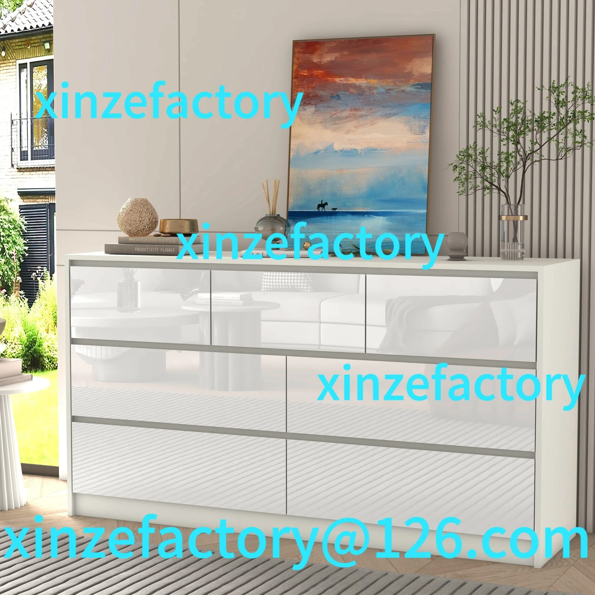 

Customizable 7 Drawer Dresser for Bedroom, 55 Inch Modern with High Gloss , Large Wood Chest of, White/Bla