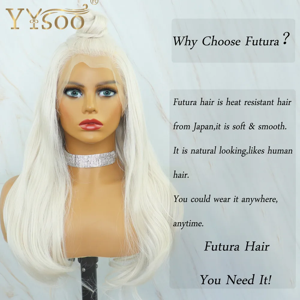 YYsoo Long Light Grey Wavy Synthetic Lace Front Wig for Women 13x6 Futura Japan Heat Resistant Fiber Hair Synthetic White Wigs