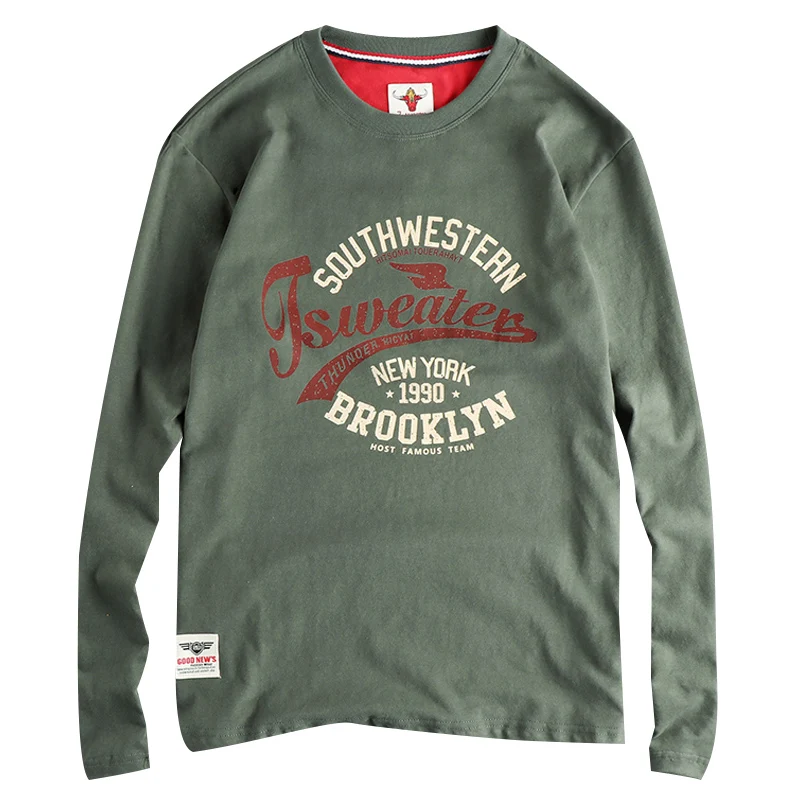 Autumn new American retro trend letter pattern long sleeve T-shirt men's cotton casual base shirt