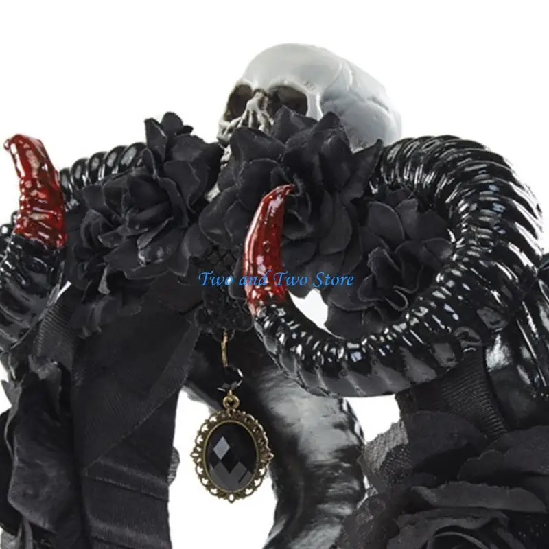 

HX6F Halloween Horn Sheep Horn Headband Goth Skull Flower Devil Horns Headband